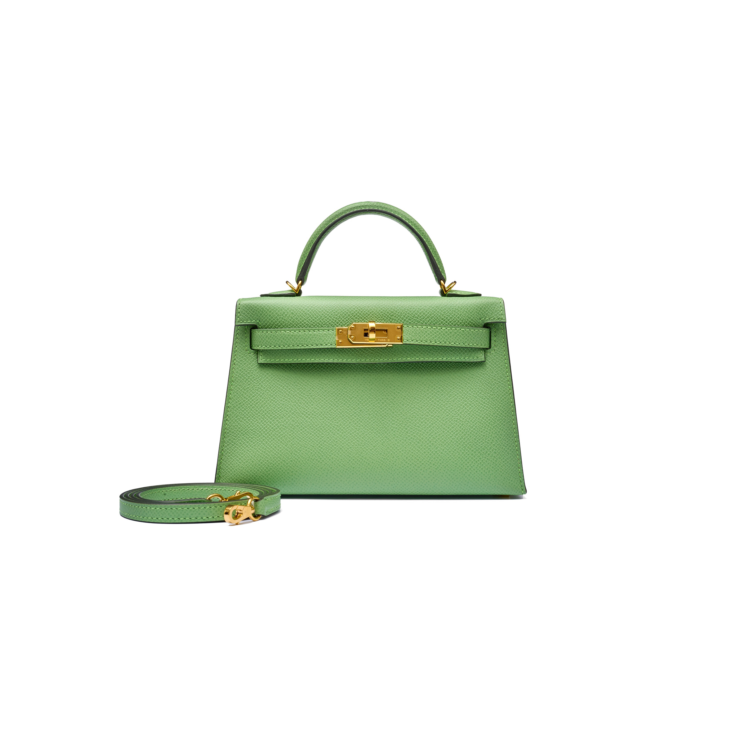 HERMÈS VERT CRIQUET EPSOM MINI KELLY II GOLD HARDWARE (19*12*5.5cm)
